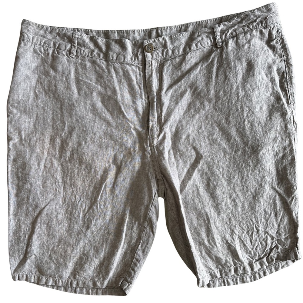 100% Linen Mens Neutral Vacation Lagenlook Travel Shorts Size 42 Toscano Firenze